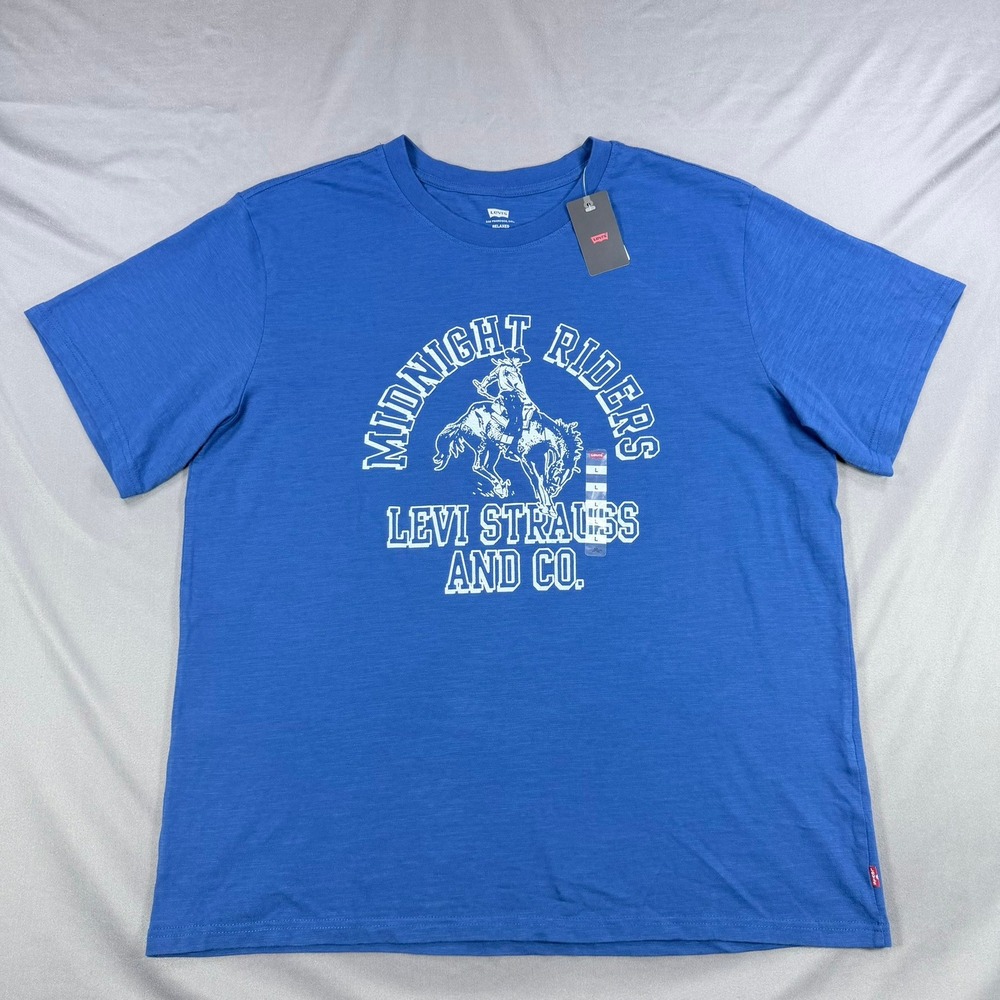 Levi's Mens Large Blue 100% Cotton Midnight Riders Graphic Relaxed T-Shirt New - Picture 1 of 7